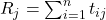  R_j = \sum_{i=1}^{n} t_{ij} 
